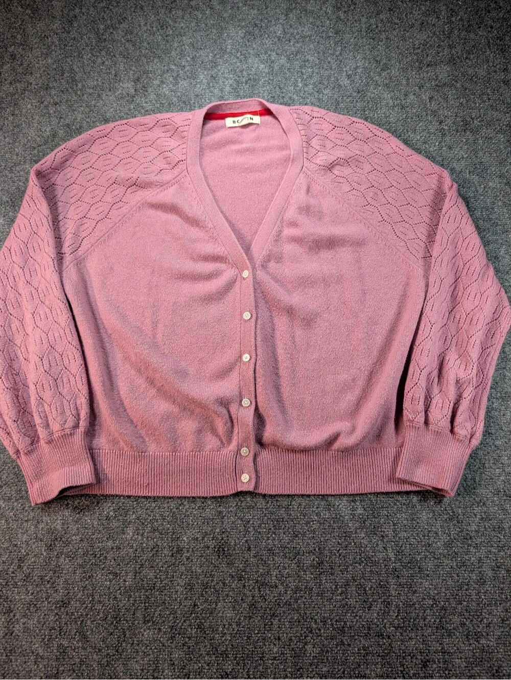 Boden Womens XL Pink Pointelle Sleeve Cardigan Sweater Wool Cashmere Blend